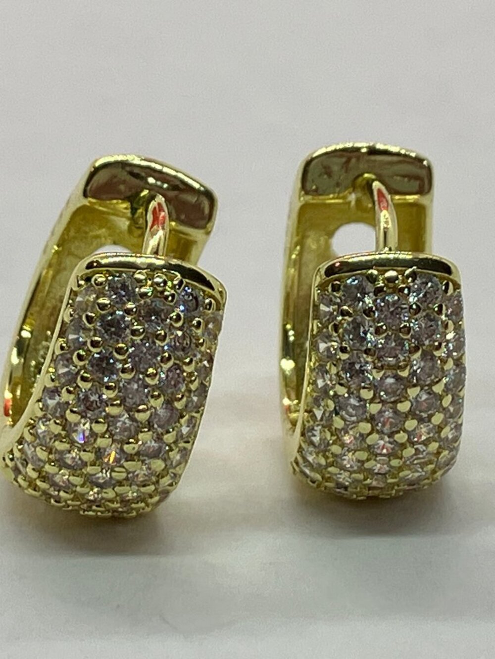 Sterling Silver Gold Plated Crystal Leverback Hoop Huggie Earrings